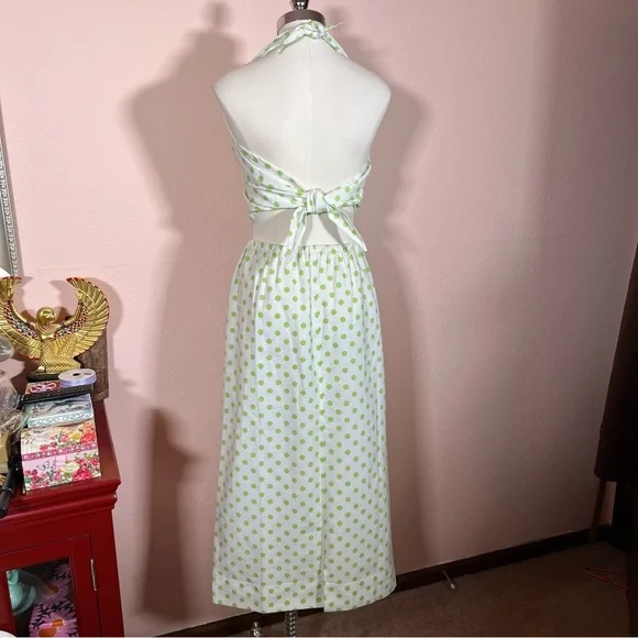 Vintage 60 70 Mod MCM Polka Dot Coquette Girl Cropped Top Maxi Skirt Set Dress - Picture 5 of 17